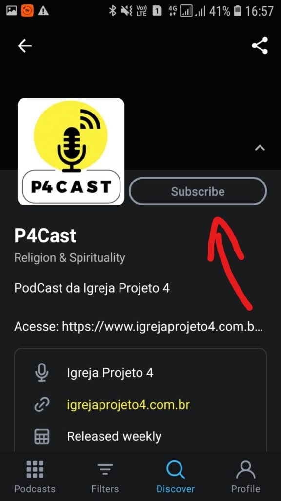IMAGEM - Clique em subscribe, desta forma o podcast ficará salvo