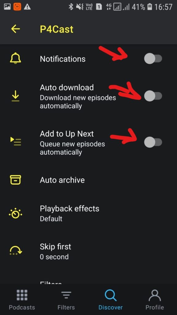 IMAGEM - Marque as 3 primeiras opções, desta forma você será notificado, fará o download automático e já colocará na fila de reprodução.